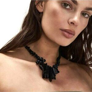 Free People Kalua Black Shell Statement Necklace Boho Resort Travel New